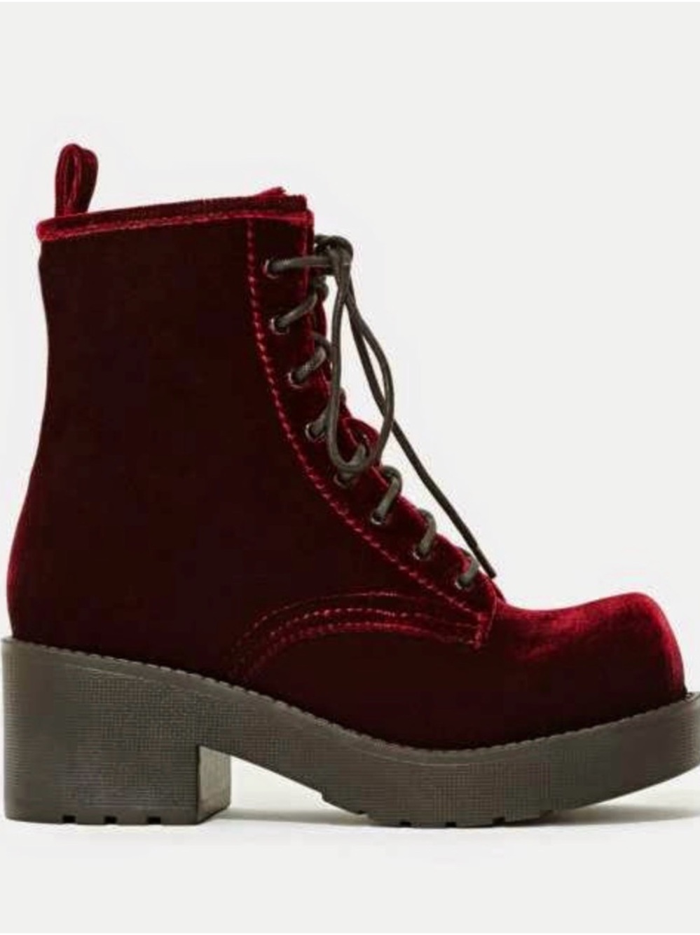 Jeffrey Campbell Crushed Velvet Lace-Up Platform Ankle Boots - Wine